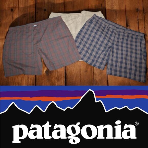 Bundle Lot of 3 Patagonia Thrift Shorts Plaid Striped Flat Front Men's Size 40